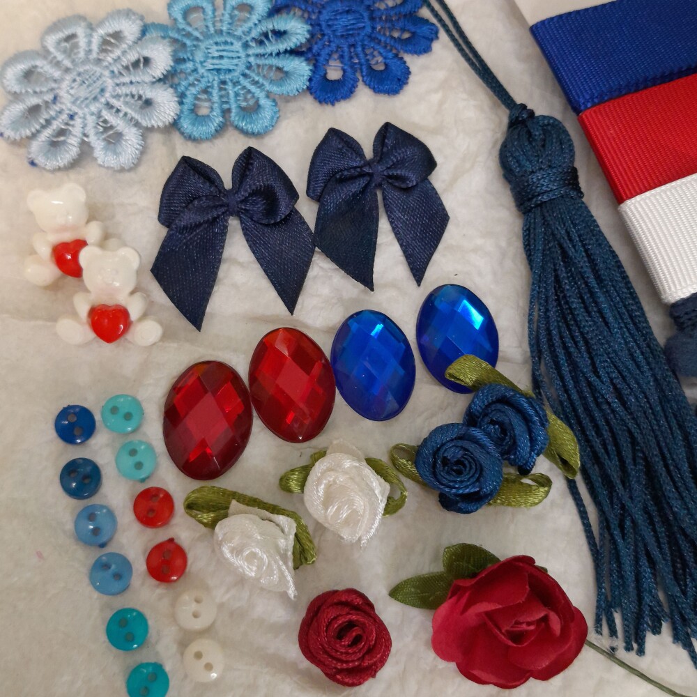 Kit de Fitas, Rendas e Enfeites Coordenados Vermelho e Branco