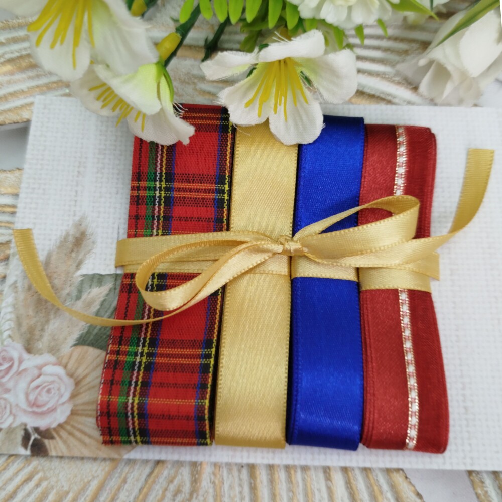 Kit de Fitas Natal Xadrez Tartan Dourado, Azul Royal Vermelho