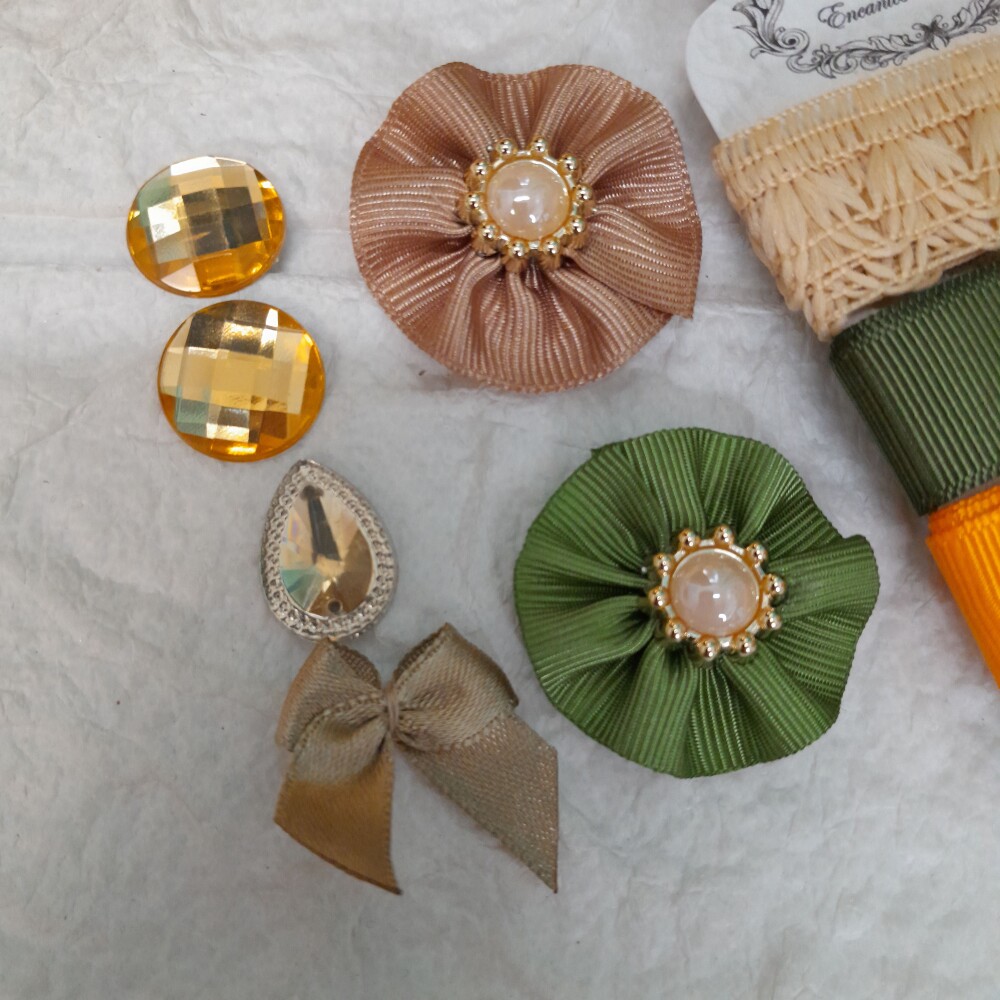 Kit de Aviamentos Coordenados Bege, Verde e Laranja para Artes e
