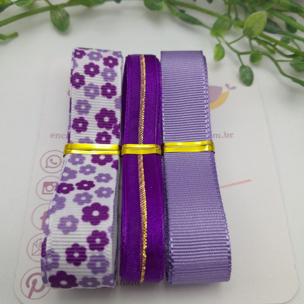 Kit de Fitas Coordenadas nos tons Lilas e Roxo com Fios Dourados