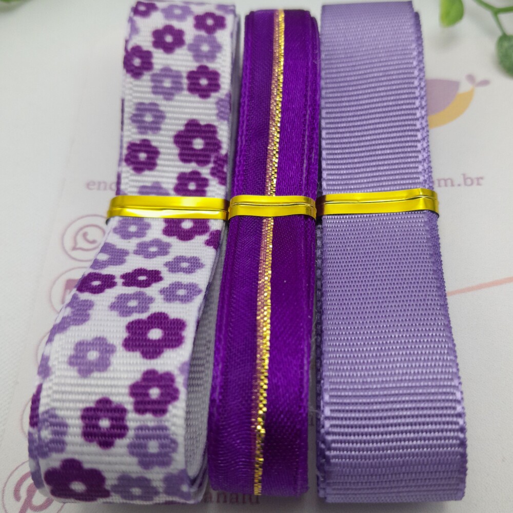 Kit de Fitas Coordenadas nos tons Lilas e Roxo com Fios Dourados