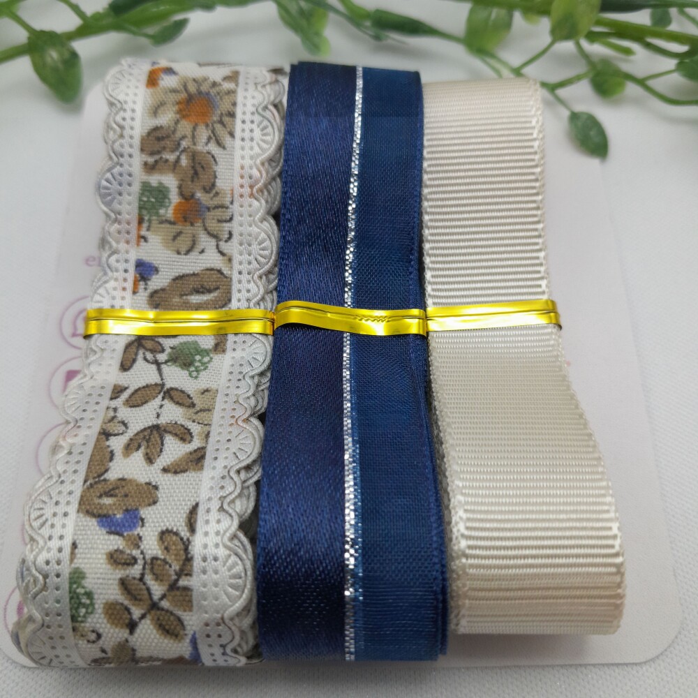 Kit de Fitas Estampa Flores Coloridas Azuis, Laranja e Bege Escur