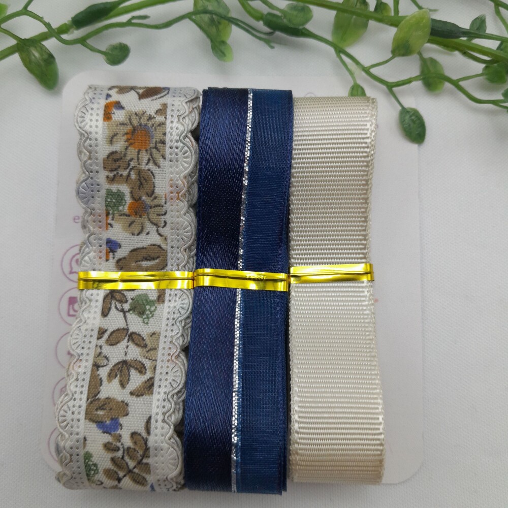 Kit de Fitas Estampa Flores Coloridas Azuis, Laranja e Bege Escur