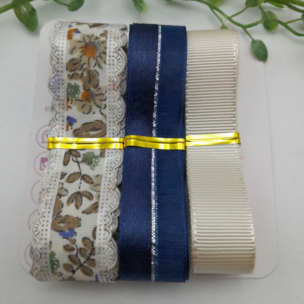 Kit de Fitas Estampa Flores Coloridas Azuis, Laranja e Bege Escur