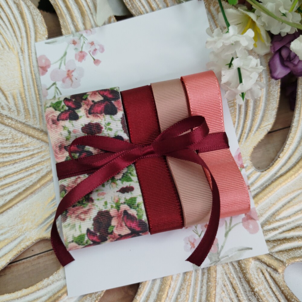 Kit de Fitas Borboletas e Flores Bordô, Rosa Antigo e Pêssego