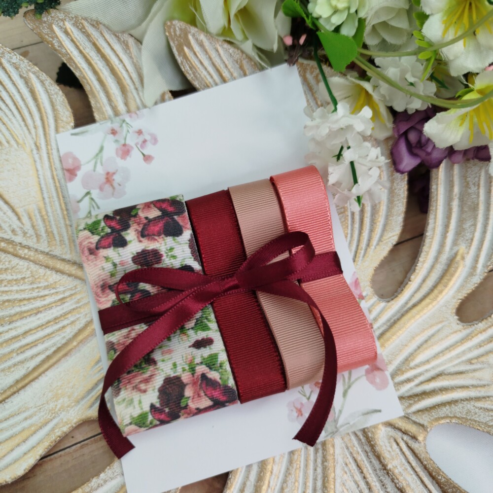 Kit de Fitas Borboletas e Flores Bordô, Rosa Antigo e Pêssego
