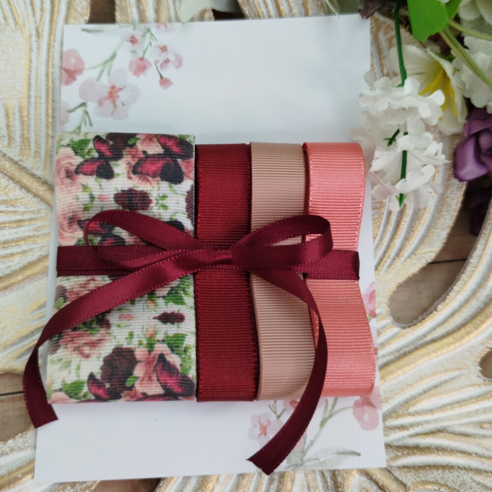 Kit de Fitas Borboletas e Flores Bordô, Rosa Antigo e Pêssego