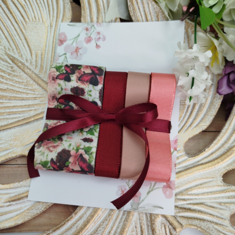 Kit de Fitas Borboletas e Flores Bordô, Rosa Antigo e Pêssego