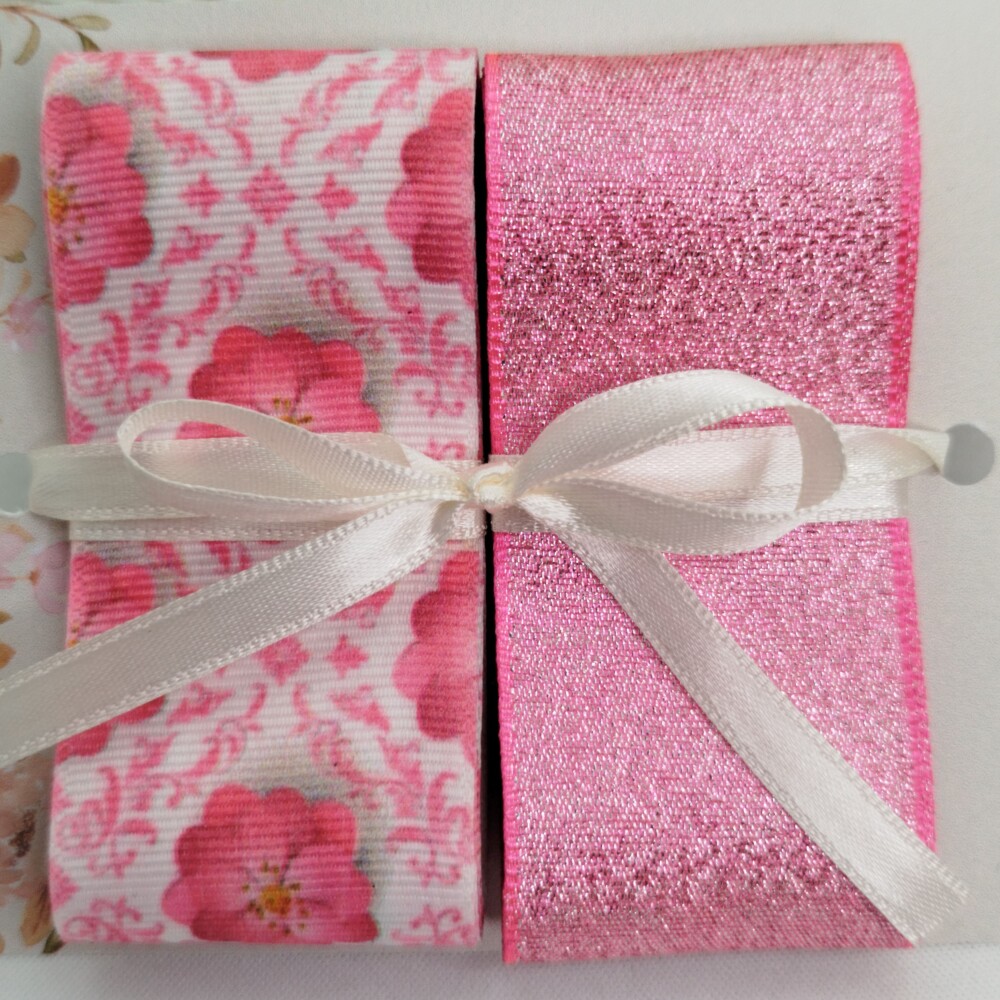 Kit Fitas Decorativas Gorgurão Rosa e Lurex Brilho Rosa