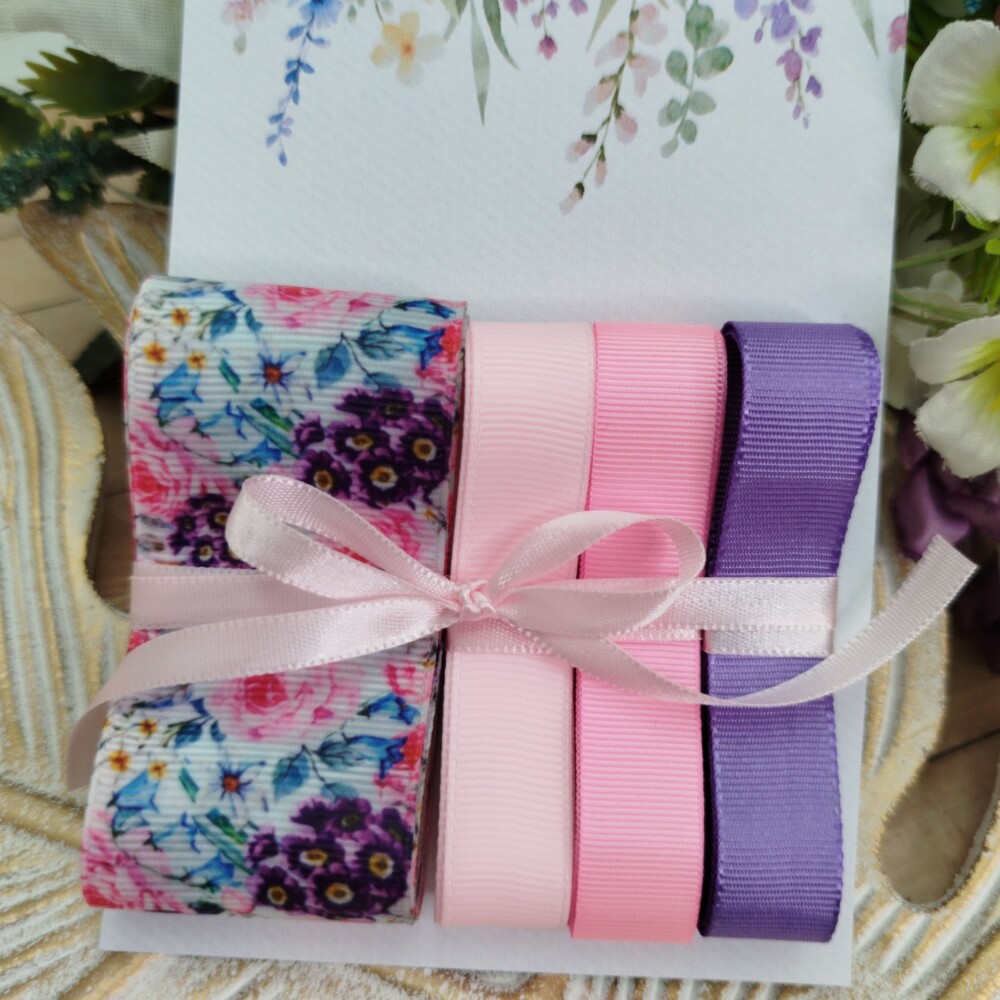 Kit de Fitas Gorgurão Coordenadas Flores Rosa, Azul, Lilás e Ro