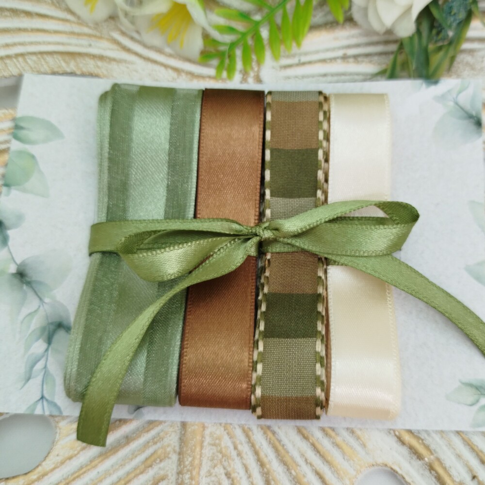 Kit de Fitas Tons Terrosos — Voil com Cetim Verde, Cetim Marrom