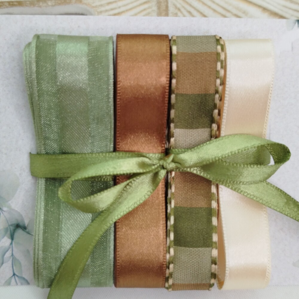 Kit de Fitas Tons Terrosos — Voil com Cetim Verde, Cetim Marrom