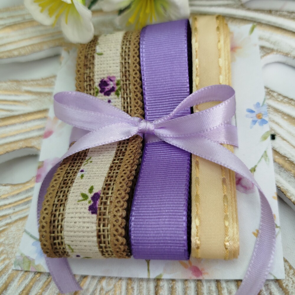 Kit fitas juta estampa flores, lilás e bege