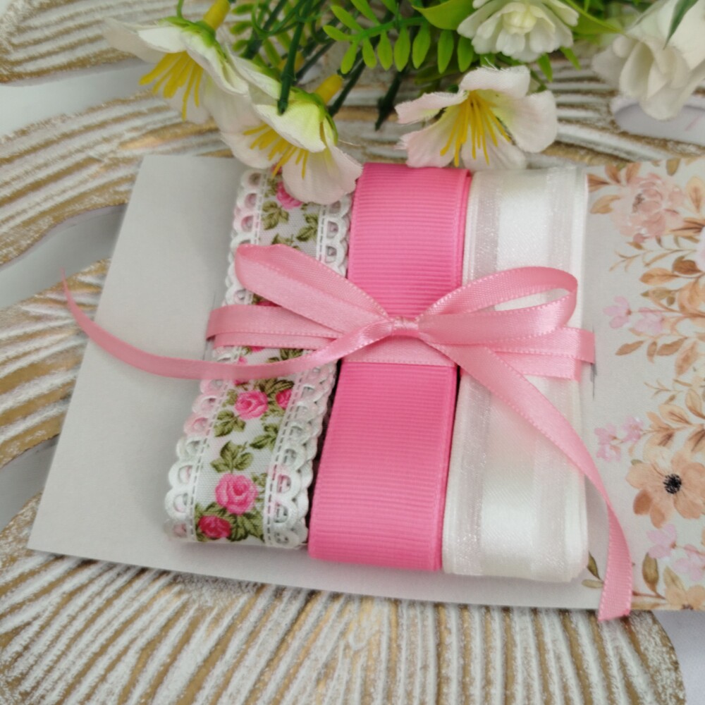 Kit Fitas Floral Rosa e Branca: Poliéster Gorgurão e Voil
