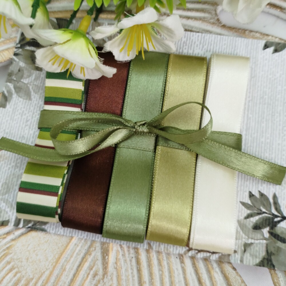 Kit de Fitas Cetim Tons Terrosos: Marrom, Verde Militar, Oliva, M