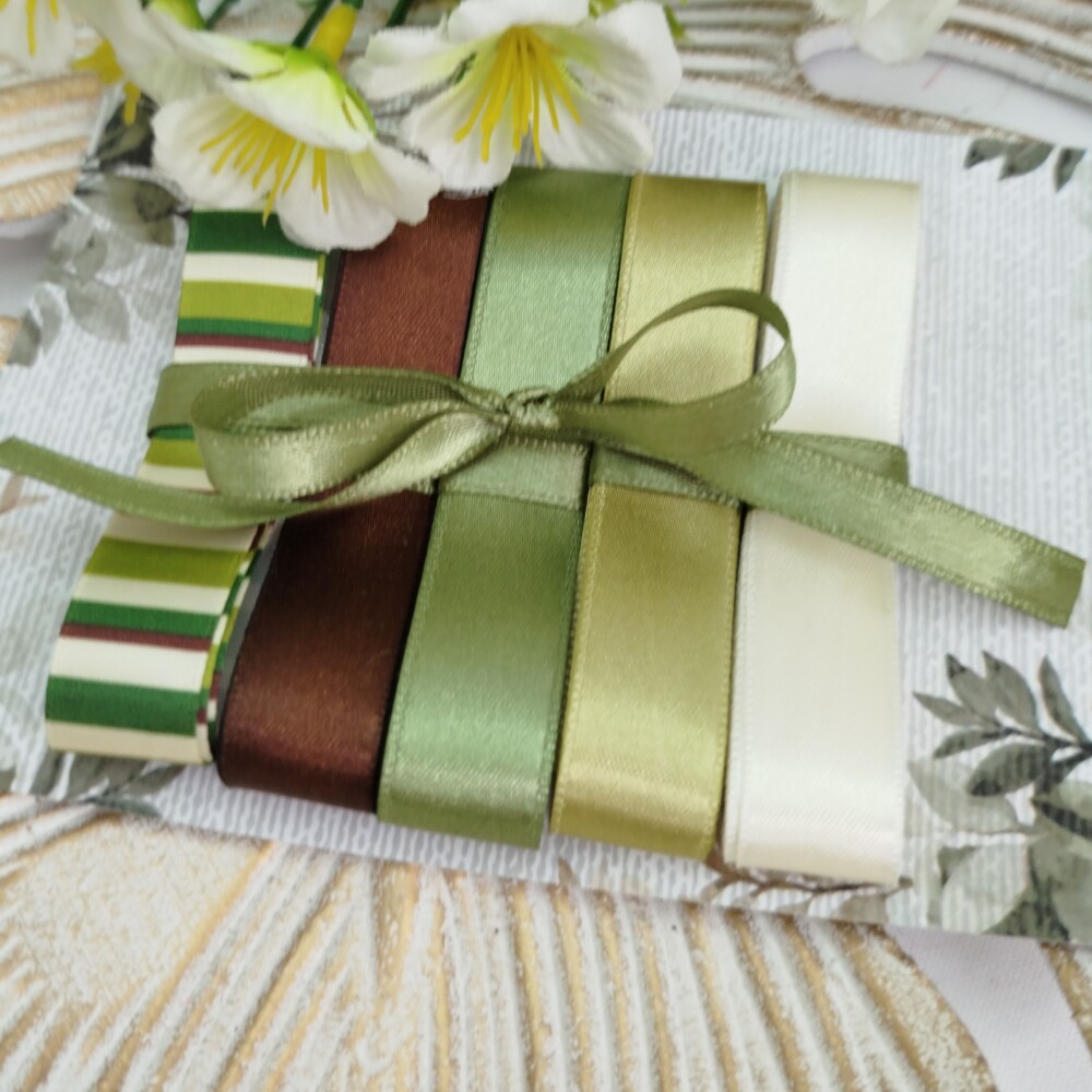 Kit de Fitas Cetim Tons Terrosos: Marrom, Verde Militar, Oliva, M