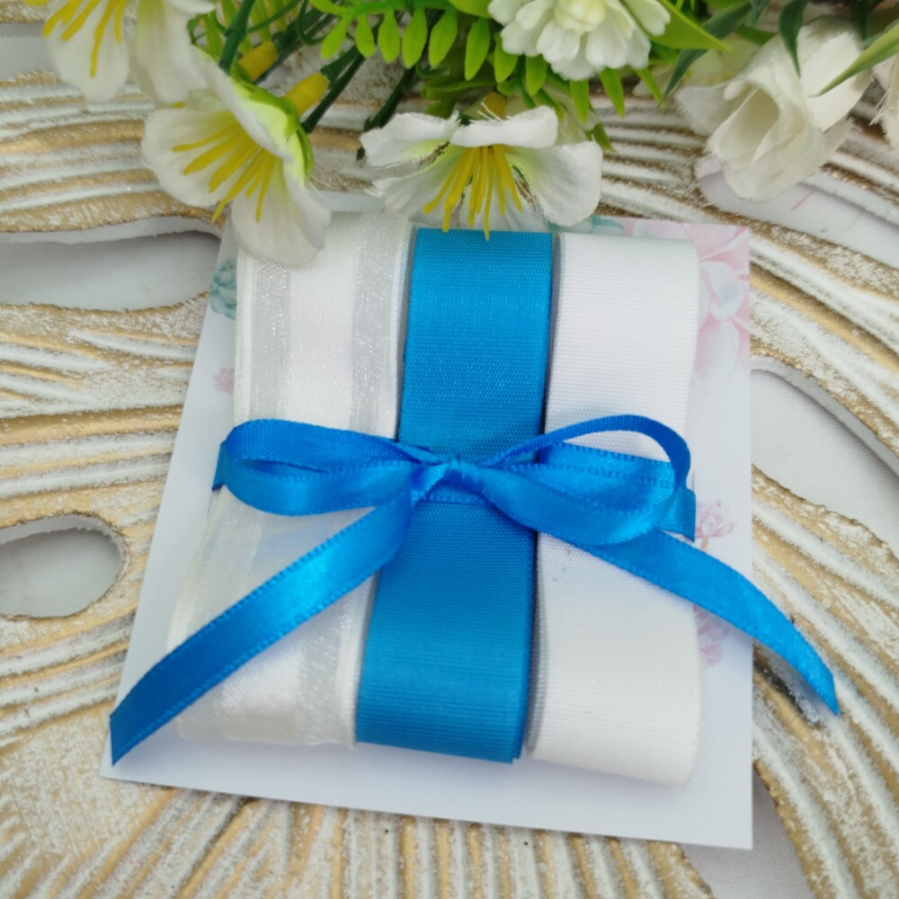 Kit de Fitas Organza e Voil Azul Turquesa e Branca
