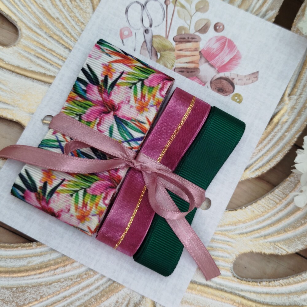 Kit de 3 Fitas de Gorgurão Coordenadas Estampa Tropical