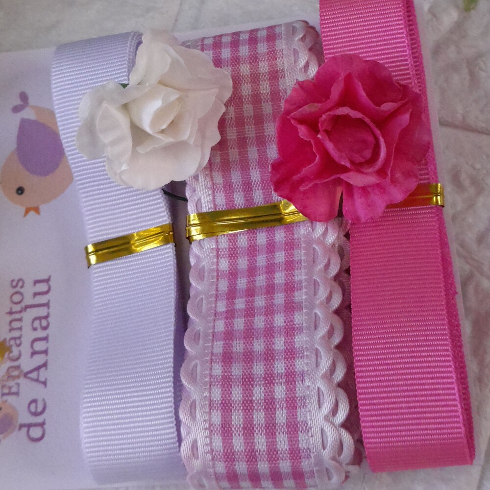 Kit de 3 Fitas Coordenadas Xadrez Rosa e Branco