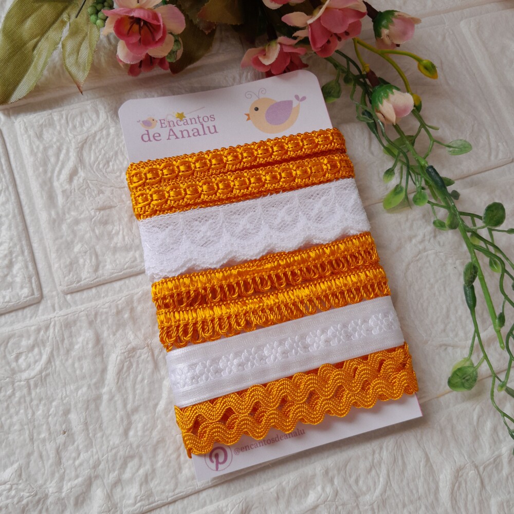 Kit aviamentos coordenados laranja e branco