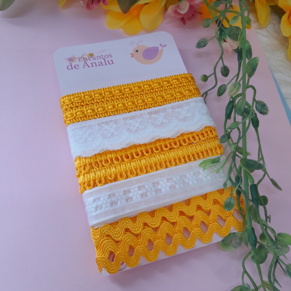 Kit de Aviamentos Coordenados Amarelo Ouro e Branco