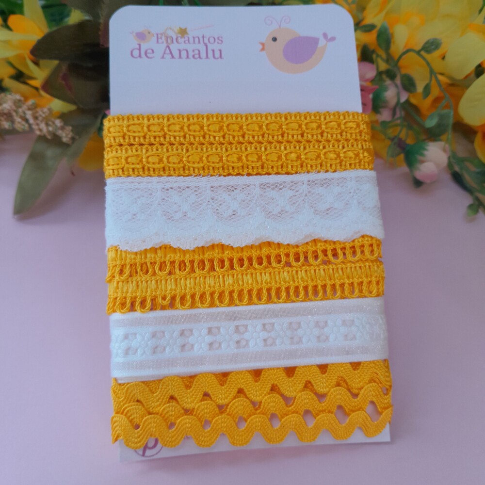 Kit de Aviamentos Coordenados Amarelo Ouro e Branco