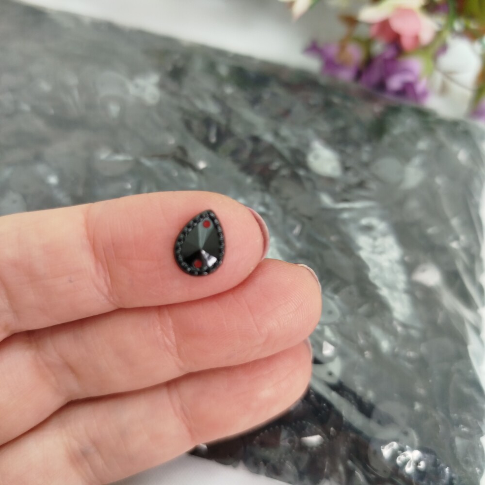 Chaton Acrilico Gota Cor Preto - 08 x 10 mm com Bordinha