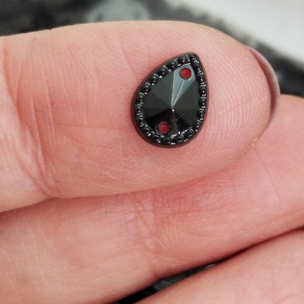 Chaton Acrilico Gota Cor Preto - 08 x 10 mm com Bordinha