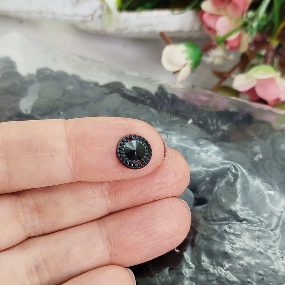 Chaton Acrilico Redondo Cor Preto - 1 x 1 cm com Bordinha - Pacot