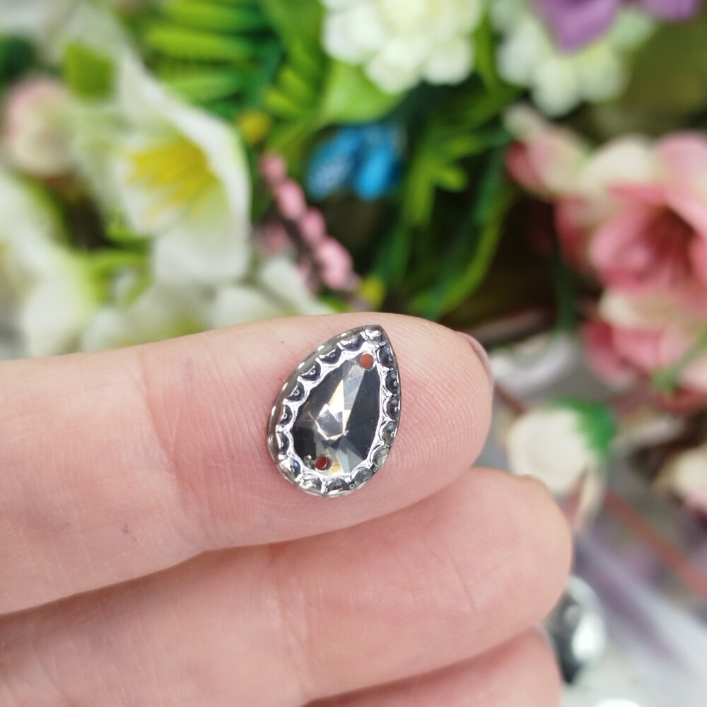 Chaton Acrilico Gota Cor Fume - 08 x 10 mm com Bordinha
