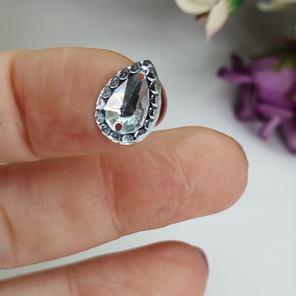 Chaton Acrilico Gota Cor Prata - 08 x 10 mm com Bordinha