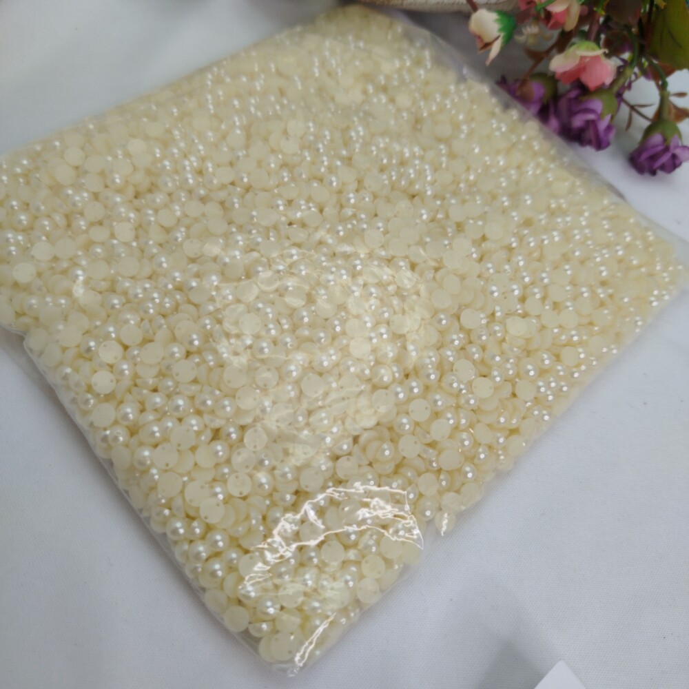 Meia Perola com furo 06mm Cor Marfim - pacote com 370 gramas