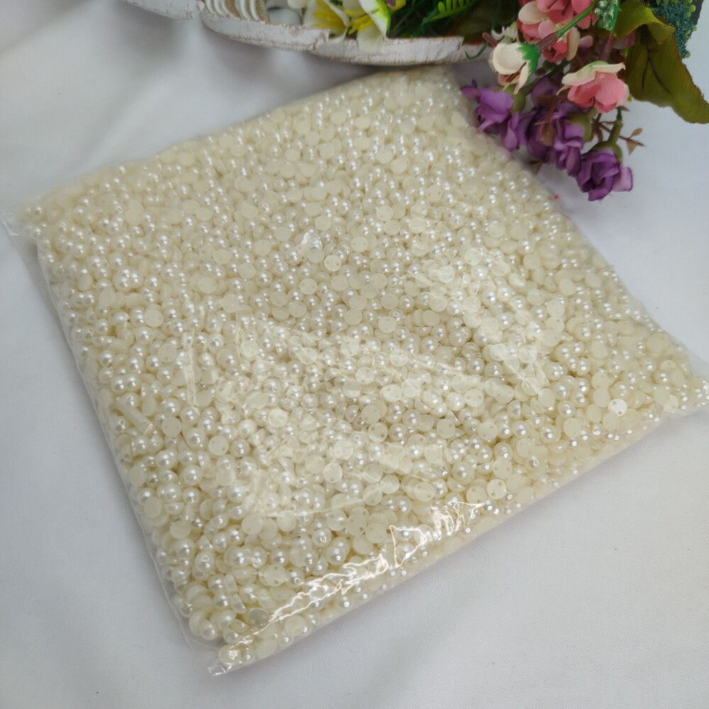 Meia Perola com furo 06mm Cor Champanhe - pacote com460 gramas