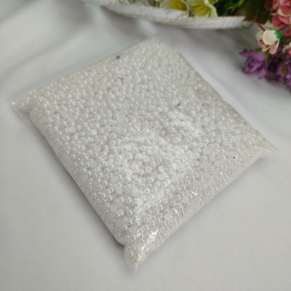 Meia Perola sem furo 03mm Cor Branca - pacote com 230 gramas
