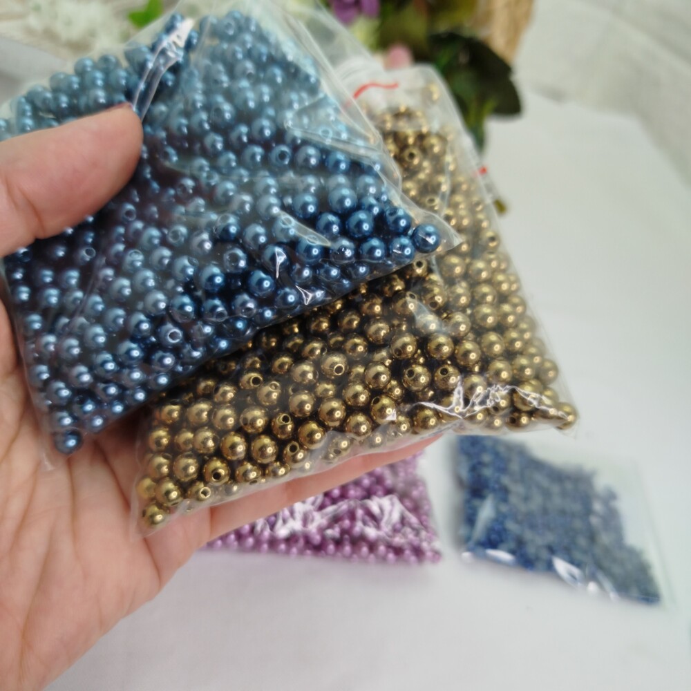 Kit Perolas Lilas,Mel,Uva,Ouro,Marinho,Meia Perola Azul +  Brinde