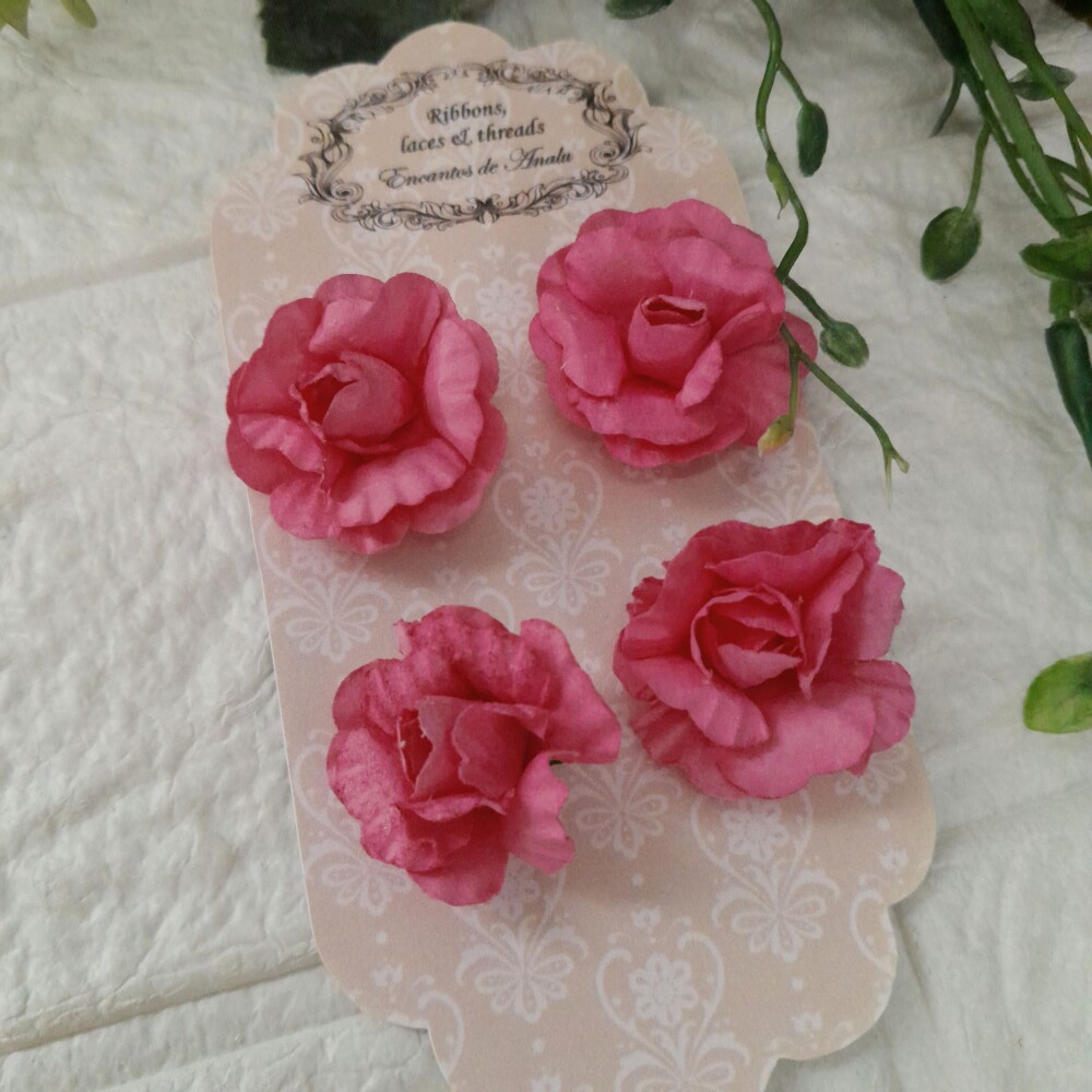 Aplique 4 Flores em papel cor rosé para artesanato e scrapbook