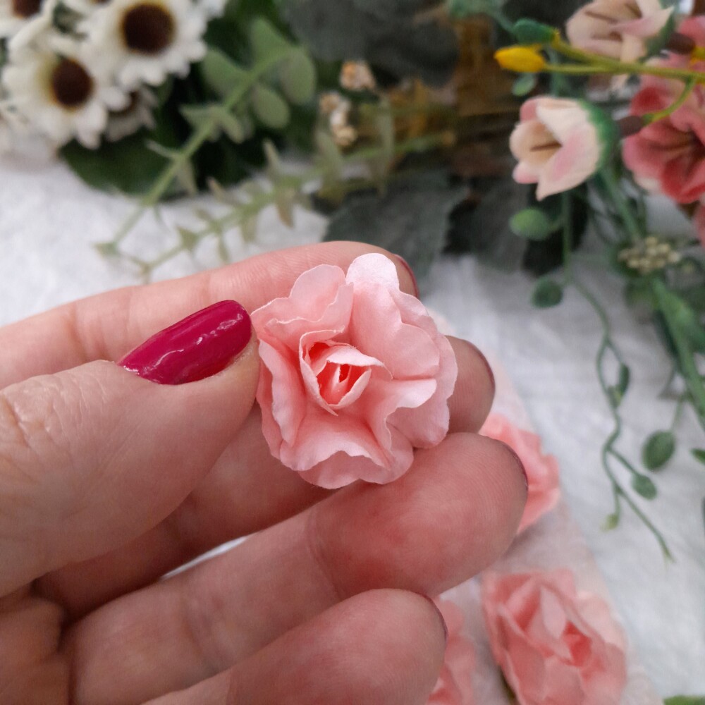 Aplique 4 Flores em papel cor salmão para artesanato e scrapbook