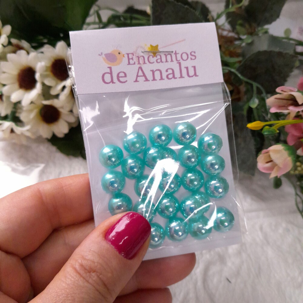 Meia pérola verde - 10 mm - Cartela com 25 unidades