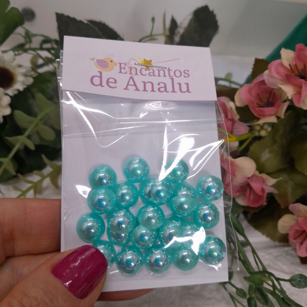 Meia pérola verde - 10 mm - Cartela com 25 unidades