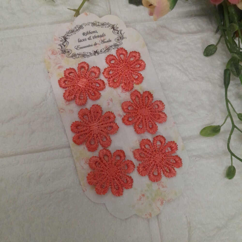 Florzinha Guipure Coral para Artesanato e Scrapbook