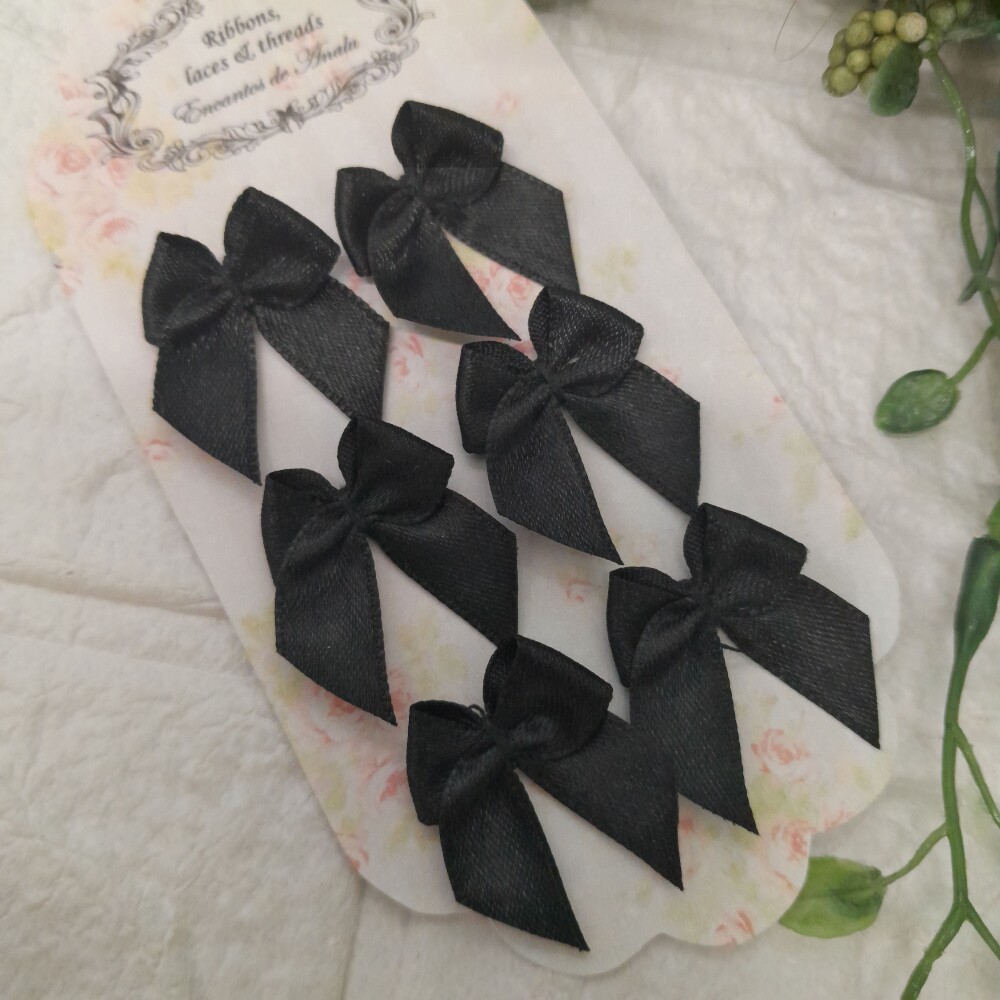 Laço Decorativo de Cetim Preto -  Cartela com 6 unidades