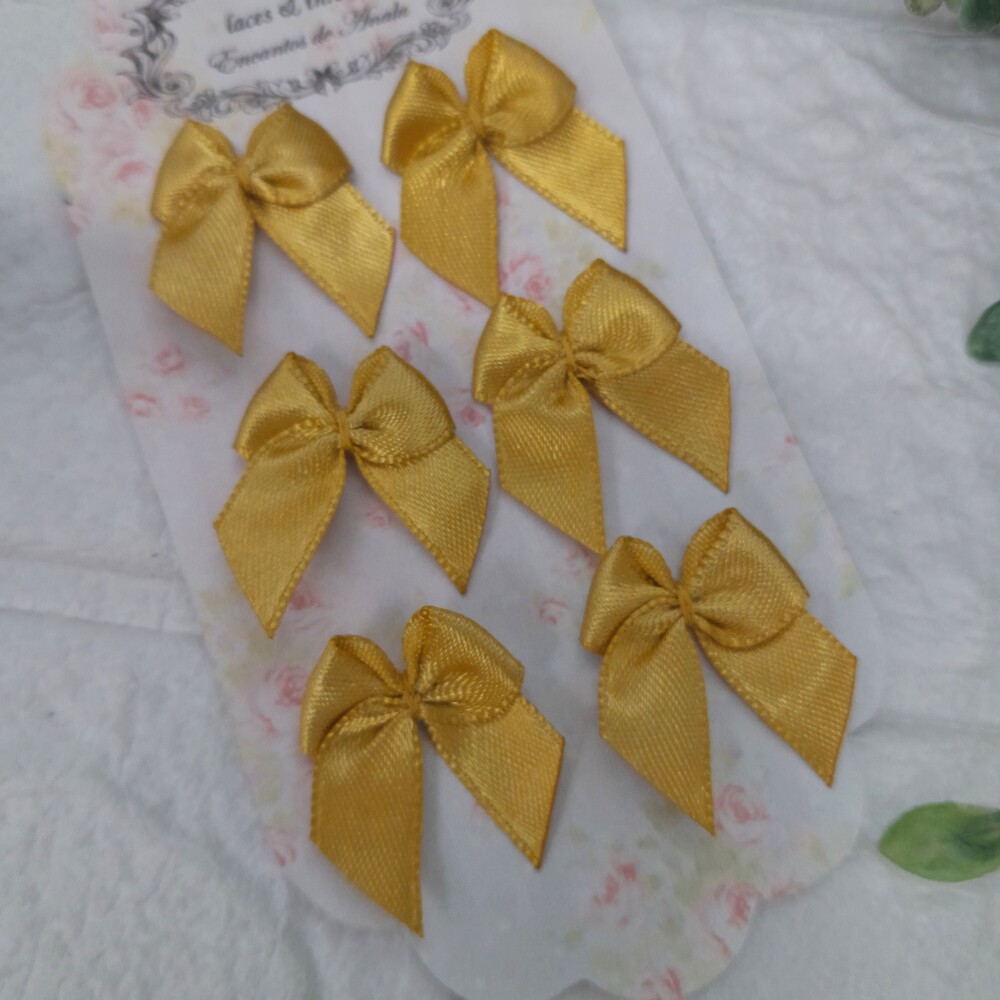 Laço Decorativo de Cetim Dourado -  Cartela com 6 unidades