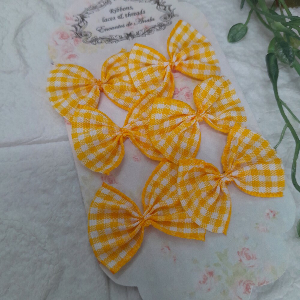 Laço Decorativo Xadrez Amarelo com Branco- Cartela com 6 unidade