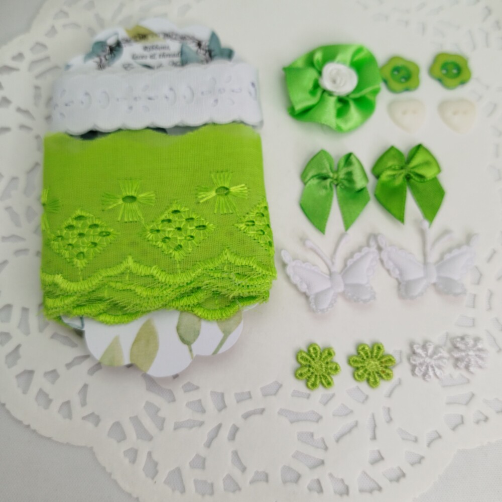 Kit Aviamentos e Enfeites Coordenados Verde e Branco