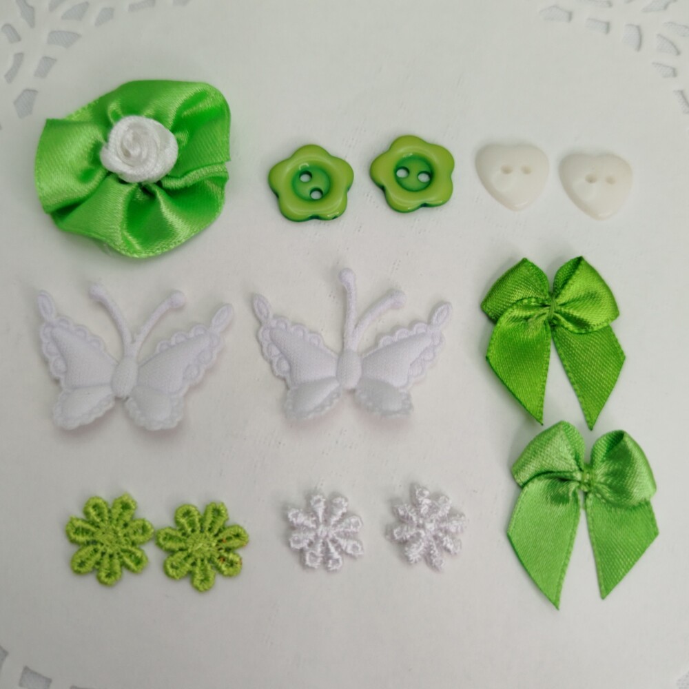 Kit Aviamentos e Enfeites Coordenados Verde e Branco