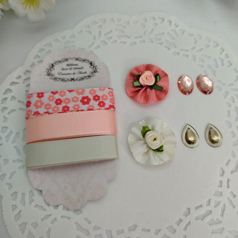 Kit de Fitas e Enfeites Coordenados Coral, Salmão e Bege