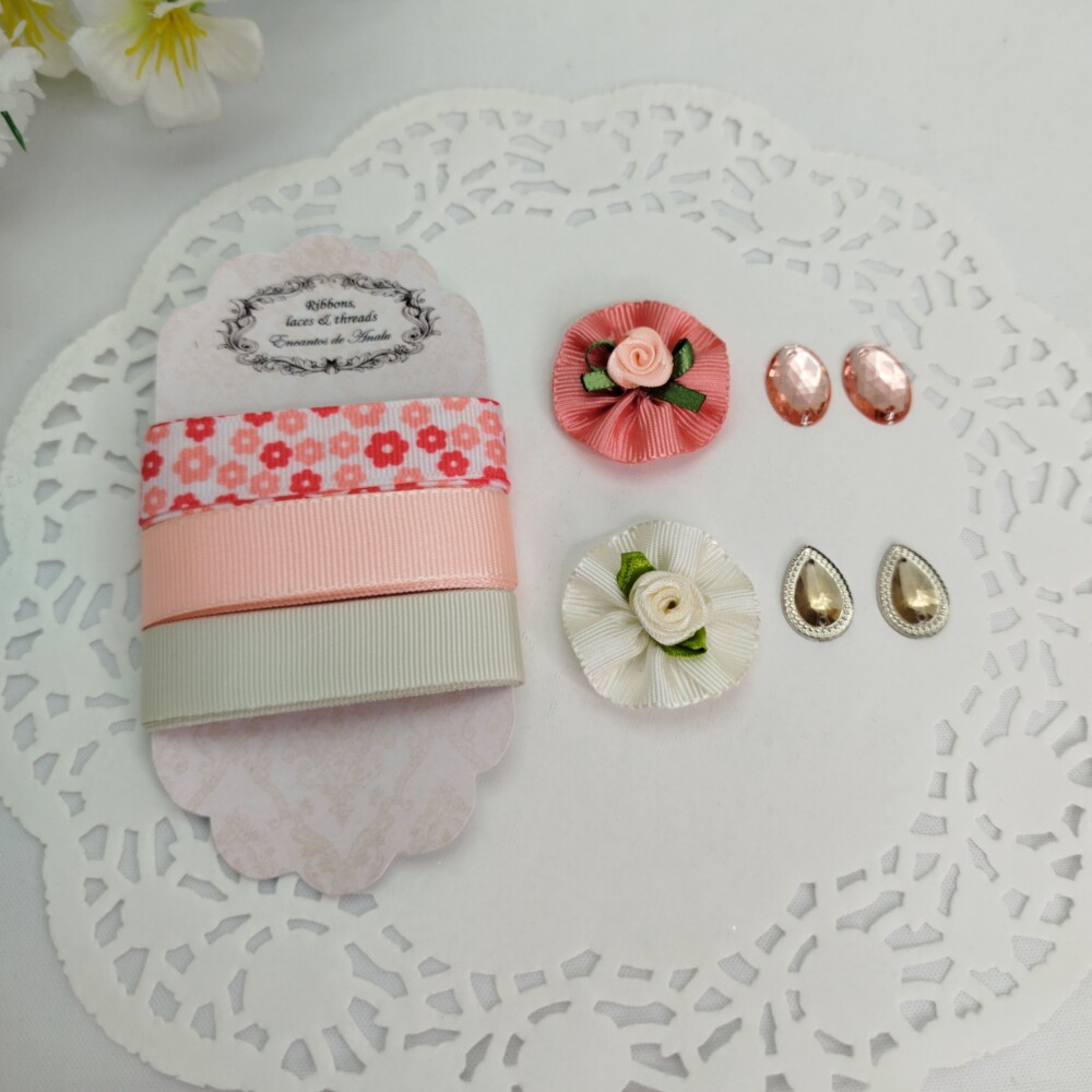 Kit de Fitas e Enfeites Coordenados Coral, Salmão e Bege