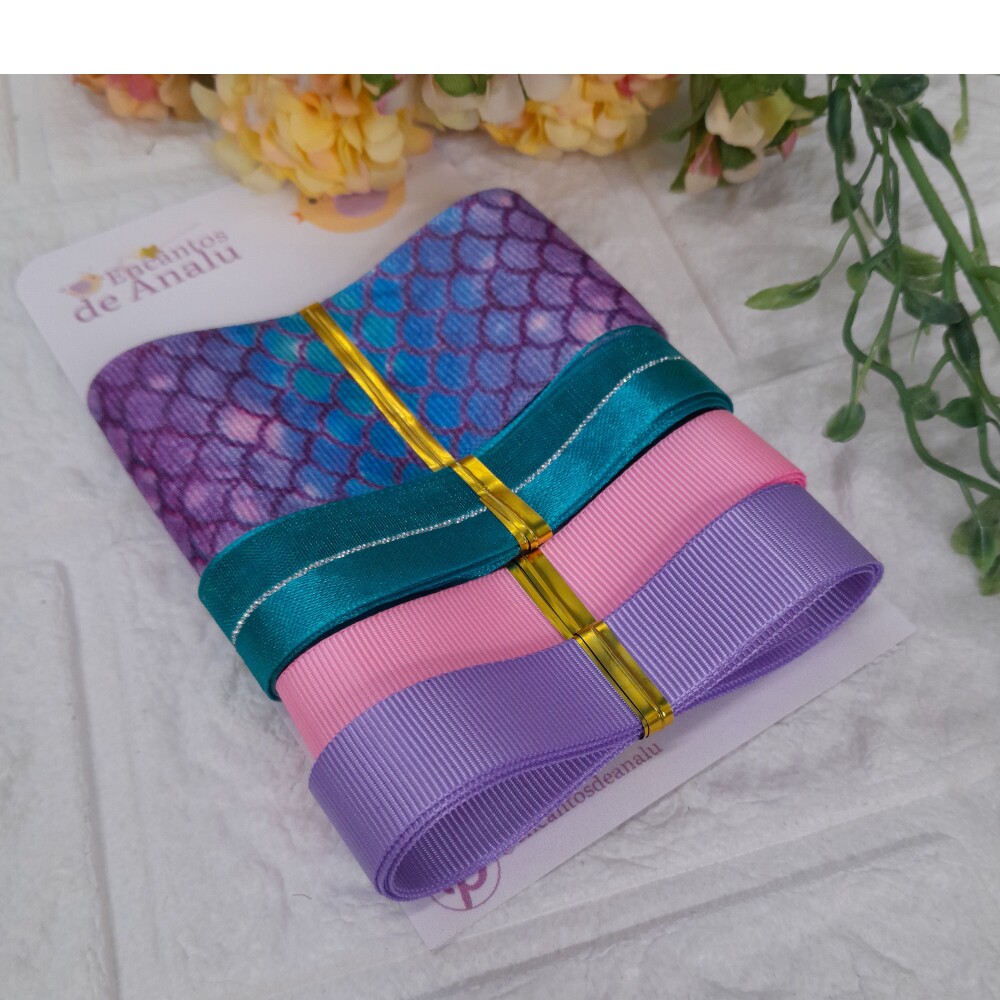 Kit de 4 Fitas Gorgurão Estampa Escama de Peixe