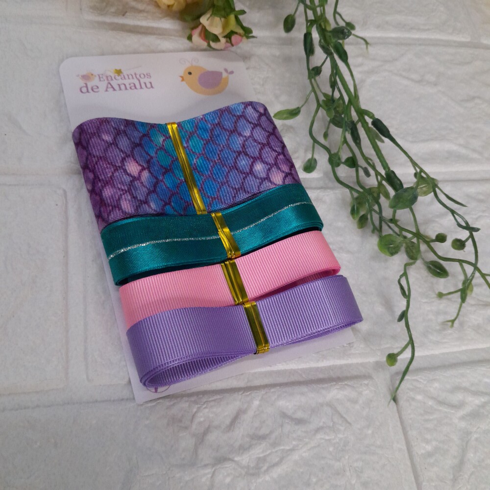 Kit de 4 Fitas Gorgurão Estampa Escama de Peixe
