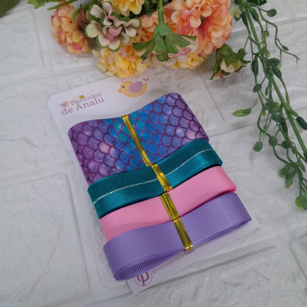 Kit de 4 Fitas Gorgurão Estampa Escama de Peixe